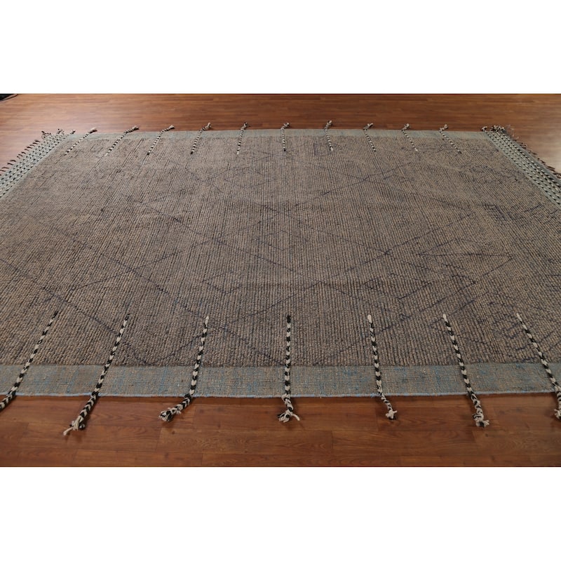 Earth Tone Moroccan Oriental Area Rug Hand-Knotted Brown Wool Carpet - 7'9"x 12'0"
