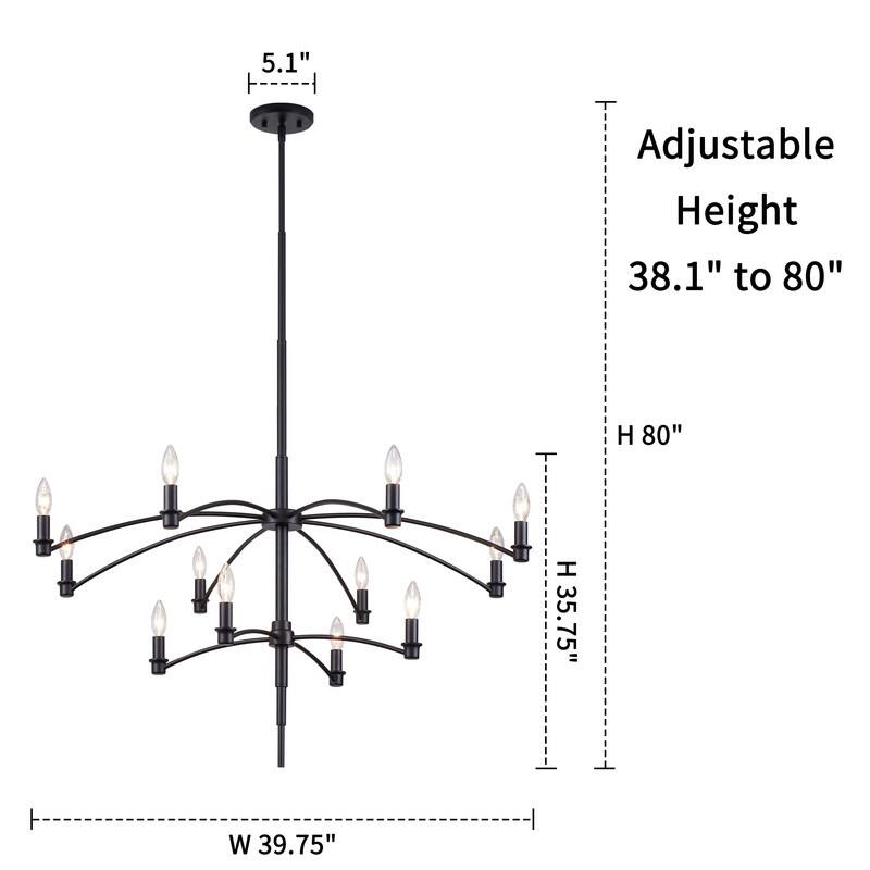 KAWOTI 12-Light Dimmable Classic Traditional Chandelier Pendant Light - W39.75"*H80"