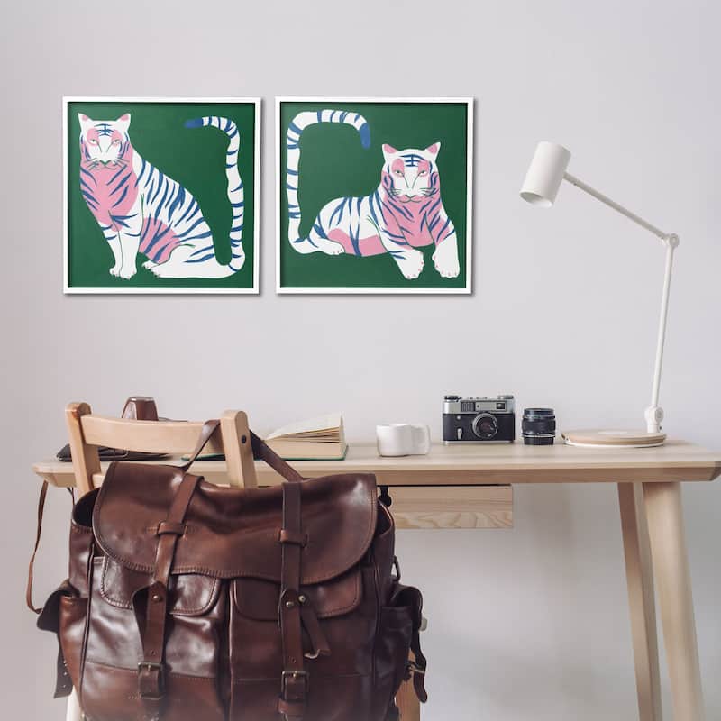 Stupell Fierce Lounging Tigers Framed Giclee Art Design By Melissa Wang (Set of 2)