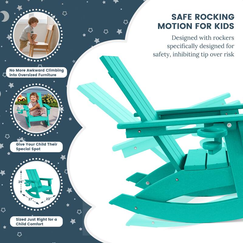 Shoreside Kids Outdoor Poly Adirondack Rocking Chair with Side Table 3-Piece Set