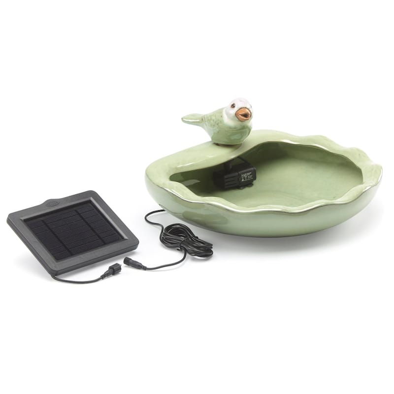 Ceramic Bird Solar Fountain- Light Green