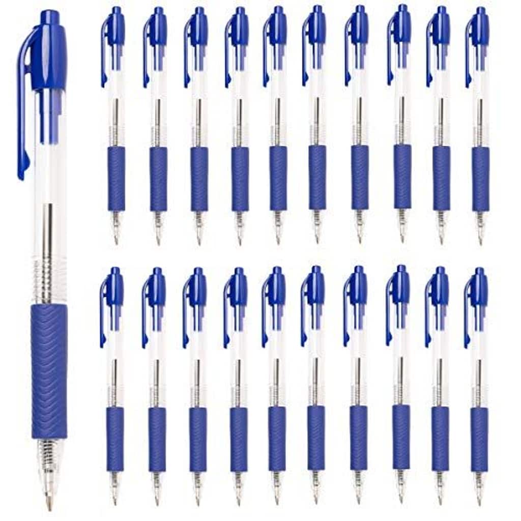 Paper Junkie Ballpoint Pens in Bulk - 20 Pack Retractable Office Pens - Great for Schools, Notebooks, Journals (20pcs, Blue Ink)