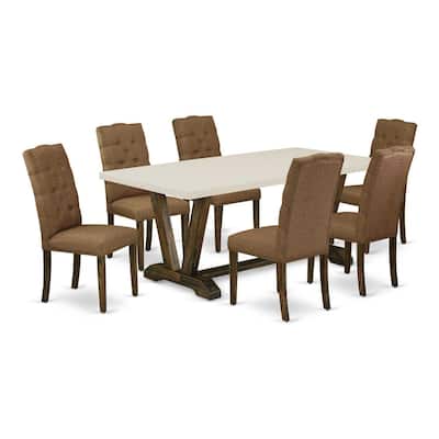 7-Piece Dining Set - Hardwood Table & Parsons Chairs - Elegant Black Finish - 72