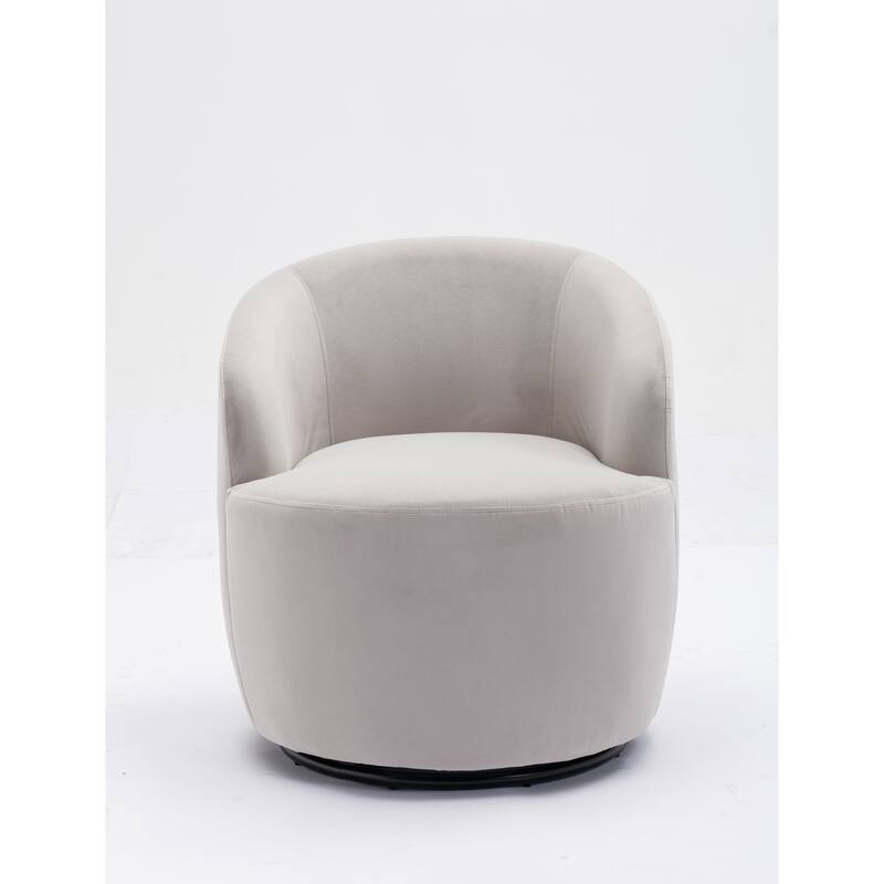Velvet Swivel Barrel Chair with 360° Black Metal Base