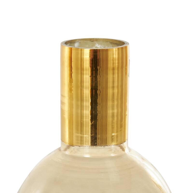 Blue or Gold Glass Tinted Geometric Decorative Vase with Gold Rim and Varying Shapes (Set of 3)