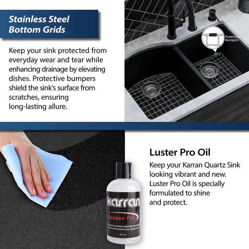 Karran Undermount Quartz 32 in. 60/40 Double Bowl Kitchen Sink Kit