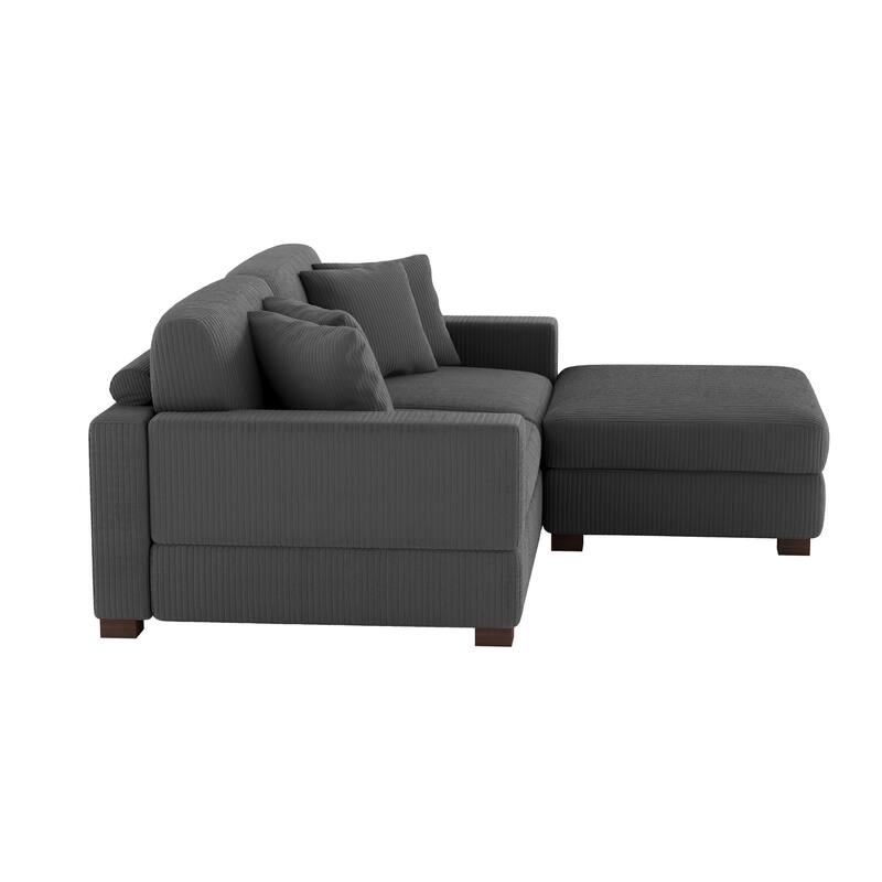 Ella 82" W/ 118" W Corduroy Modular Sectional Sofa with Ottoman