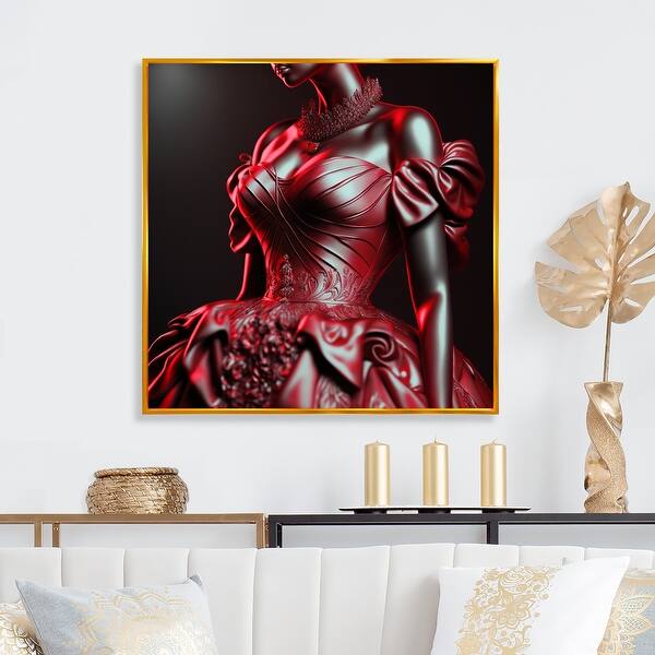 Designart "Vintage Stylish Evening Dress" Fashion Woman Framed Canvas Wall  Art Print - Bed Bath & Beyond - 37742575