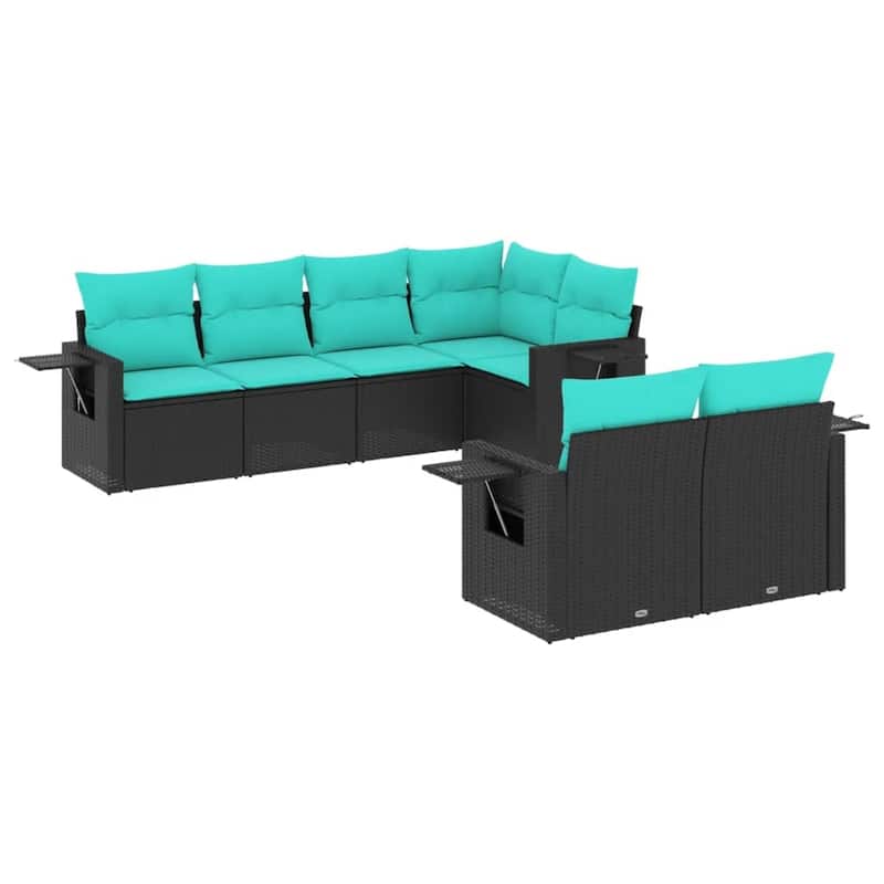 vidaXL 7 Piece Patio Sofa Set with Cushions Black Poly Rattan - 21.7x27.2x24.4