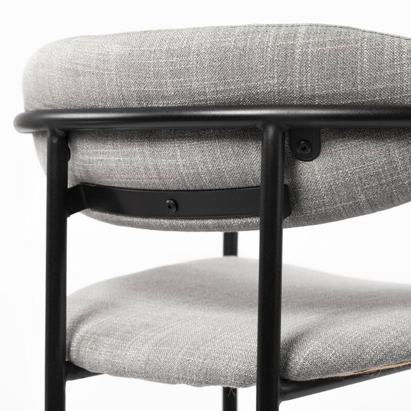Light Grey Upholstered Counter Height Bar Chair with Black Metal Frame and Armrests - 21.26” L x 20.87” W x 35.83” H