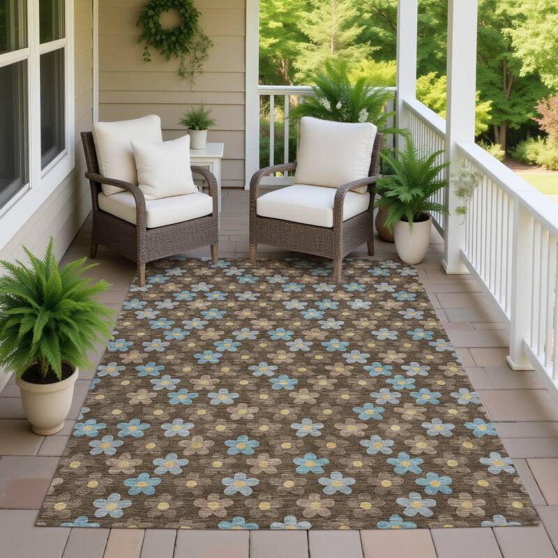 Machine Washable Indoor/ Outdoor Floral Kechi Chantille Rug