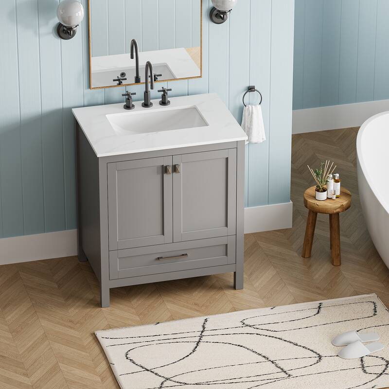Bathroom Vanity with Sink, Storage Cabinet with Marble Countertop, Bathroom Vanities with Soft Close Doors and Large Drawer