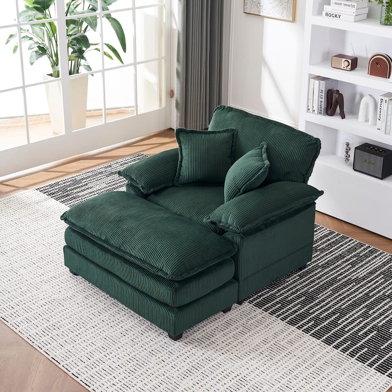 56.3" Corduroy Single Sofa Chair with 2 Toss Pillows & a Ottoman