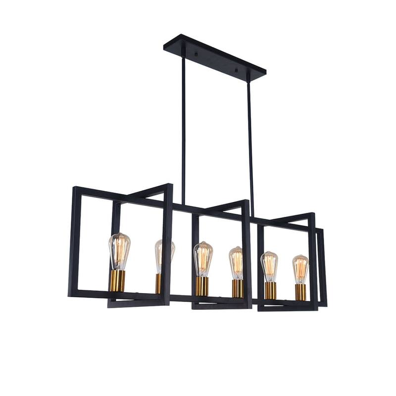 6-Light Black Rectangle Linear Island Pendant Farmhouse