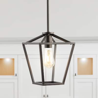 Amara 7.88" 1-Light Industrial Farmhouse Iron LED Pendant, Oil Rubbed Bronze by JONATHAN Y