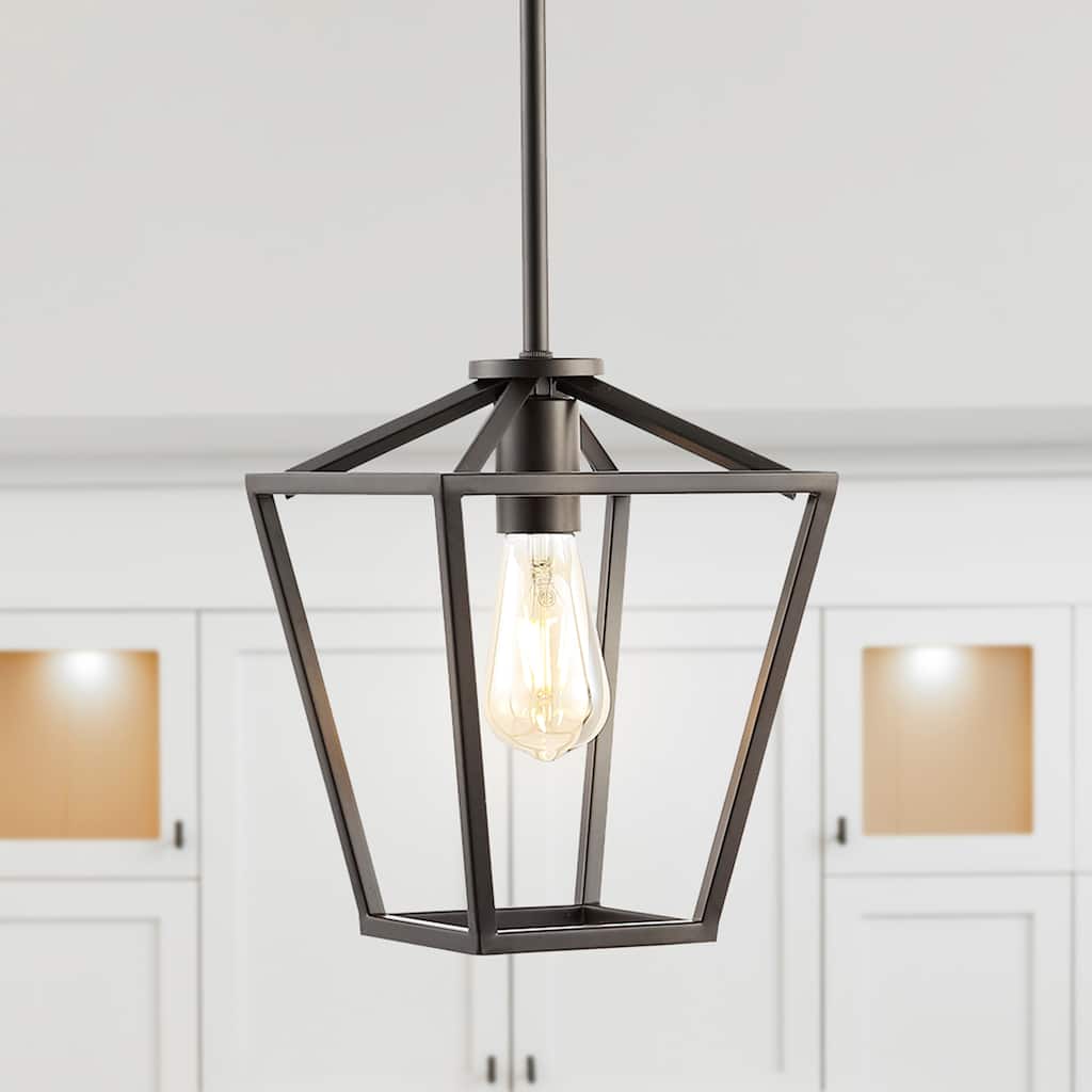 Amara 7.88" 1-Light Industrial Farmhouse Iron LED Pendant, Oil Rubbed Bronze by JONATHAN Y