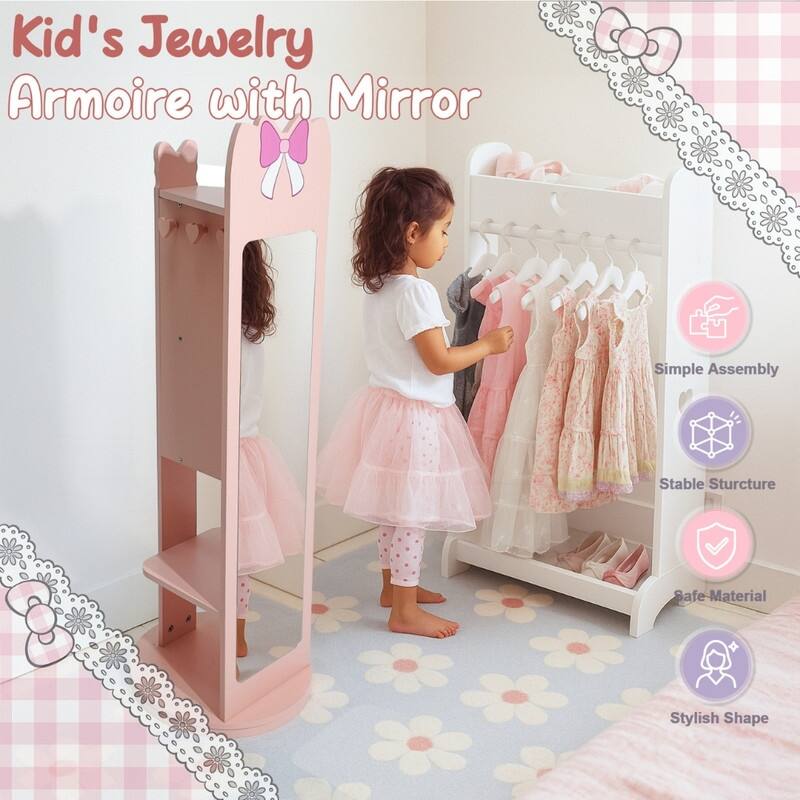 Kids MDF Jewelry Cabinet In White Jewelry Armoire With Rotatable Base, 1 Door And 1 Shelf - N/A