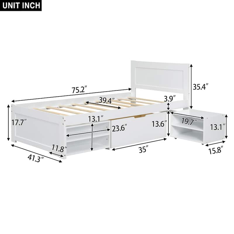Twin/Full Size Platform Bed,Wooden Storage Bed Frame,Nosie Free