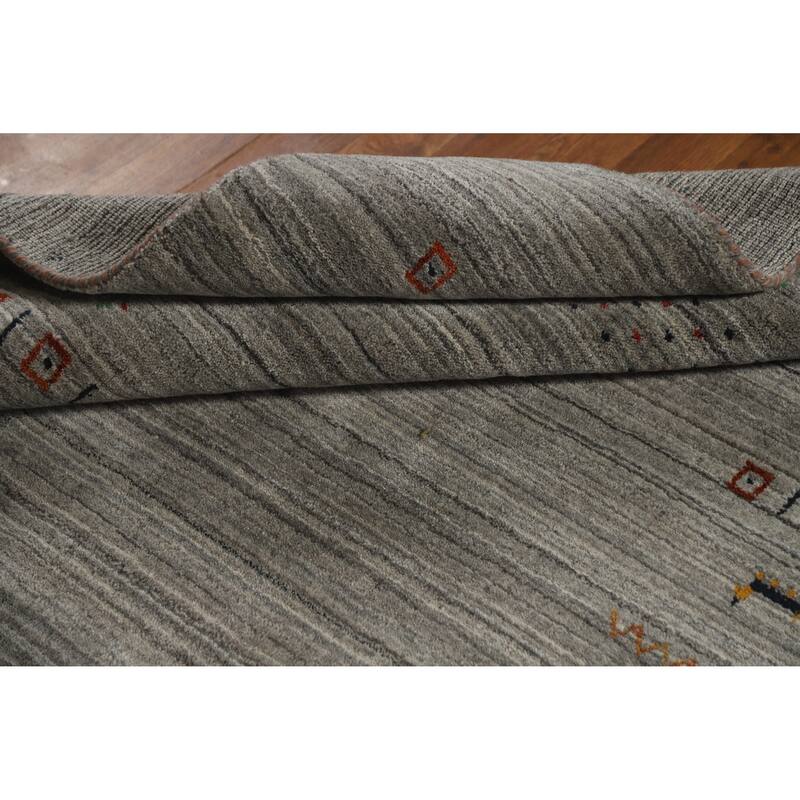 Hand Knotted Oriental 100% Wool Carpet Tribal Animal Pictorial Greys & Charcoal Gabbeh Area Rug - 7' 9'' X 5' 1''