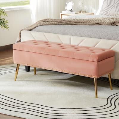 Neptunus Modern 45.5" W Velvet Bedroom Storage Bench for End of Bed with Nailhead Trim by HULALA HOME