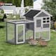 PawHut 48" Wooden Rabbit Hutch Bunny Cage with Waterproof Asphalt Roof, Fun Outdoor Run, Removable Tray and Ramp - Grey