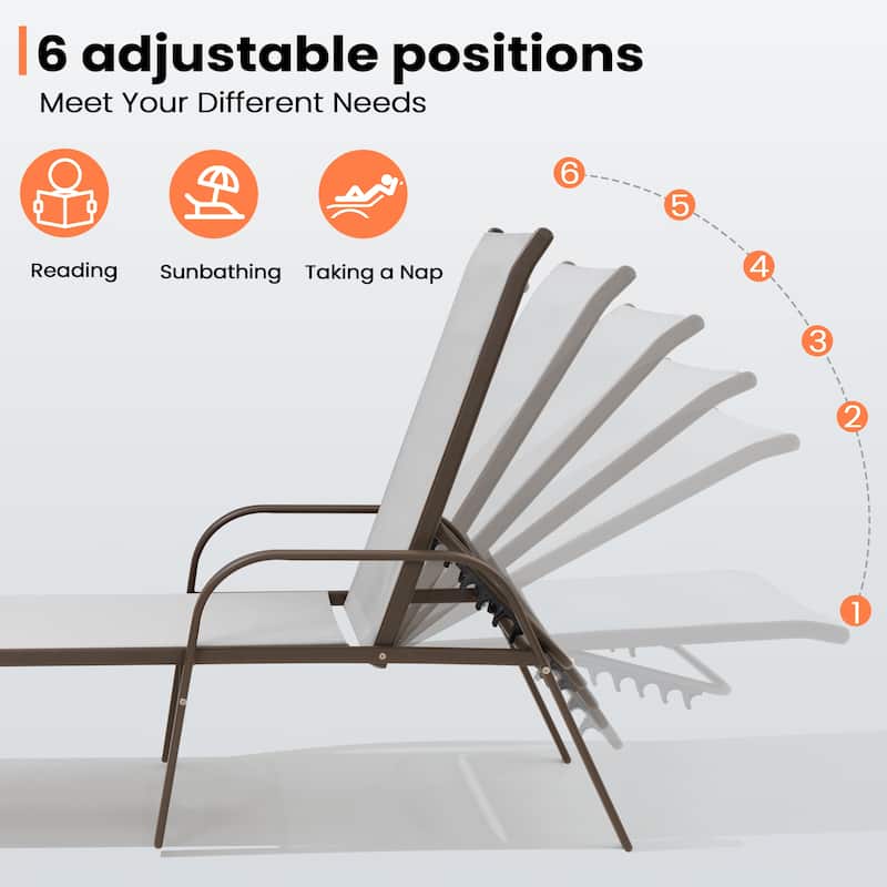 Pellebant 2/4PCS Outdoor Adjustable Patio Chaise Lounge Chairs