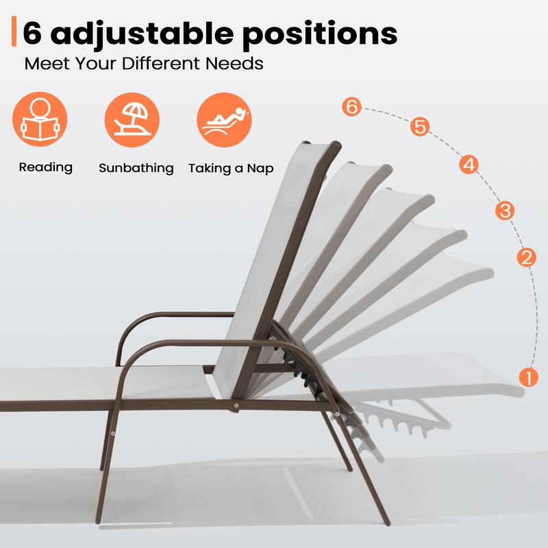 Pellebant Outdoor Adjustable Patio Chaise Lounge Chairs with Cushions