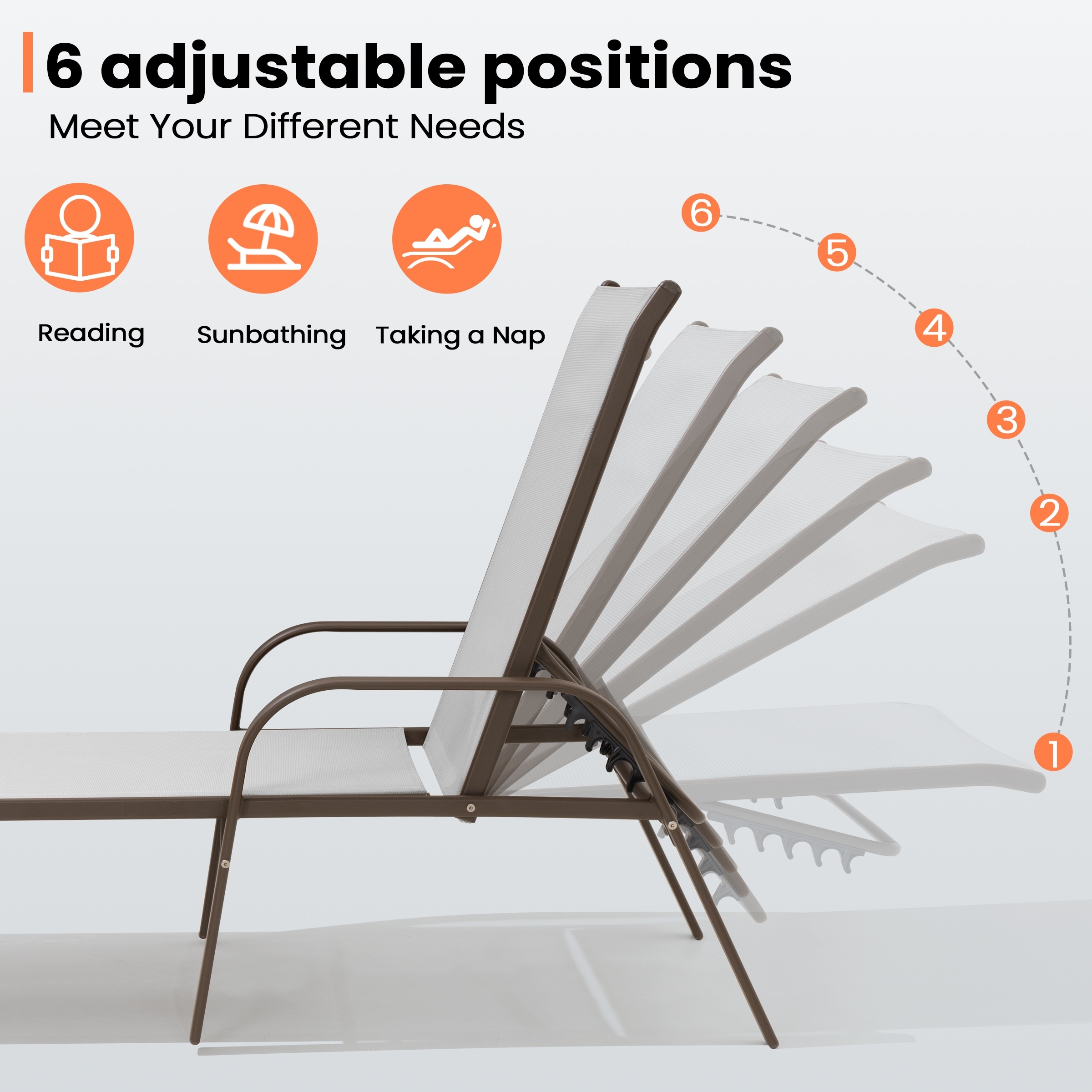 VredHom Adjustable Outdoor Chaise Lounge Chair for Patio or Poolside-image