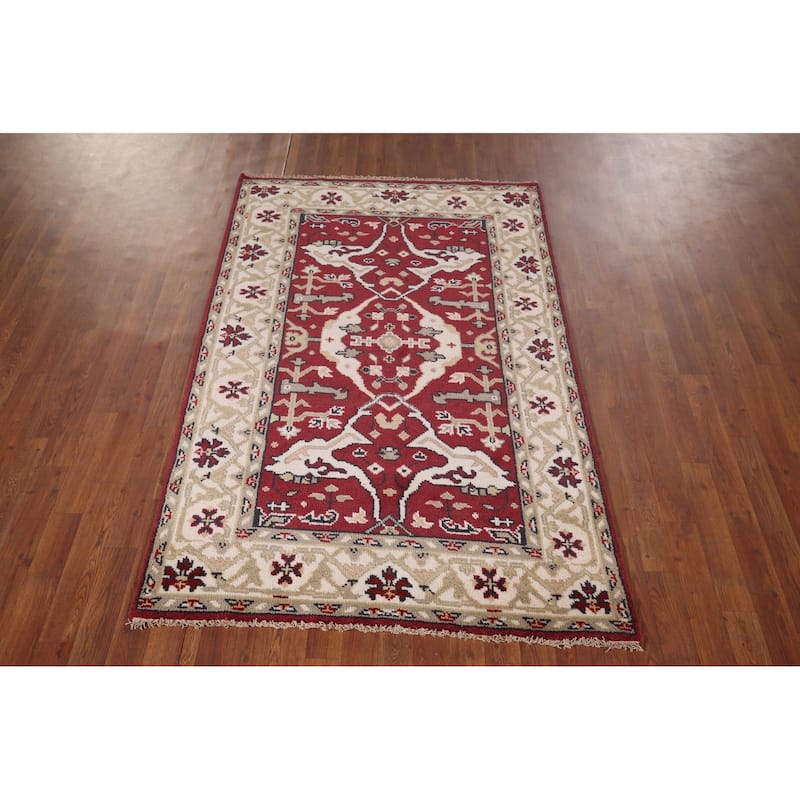 Oushak Indian Rug Hand-Knotted Transitional Floral Wool Carpet - 4'0"x 6'3"