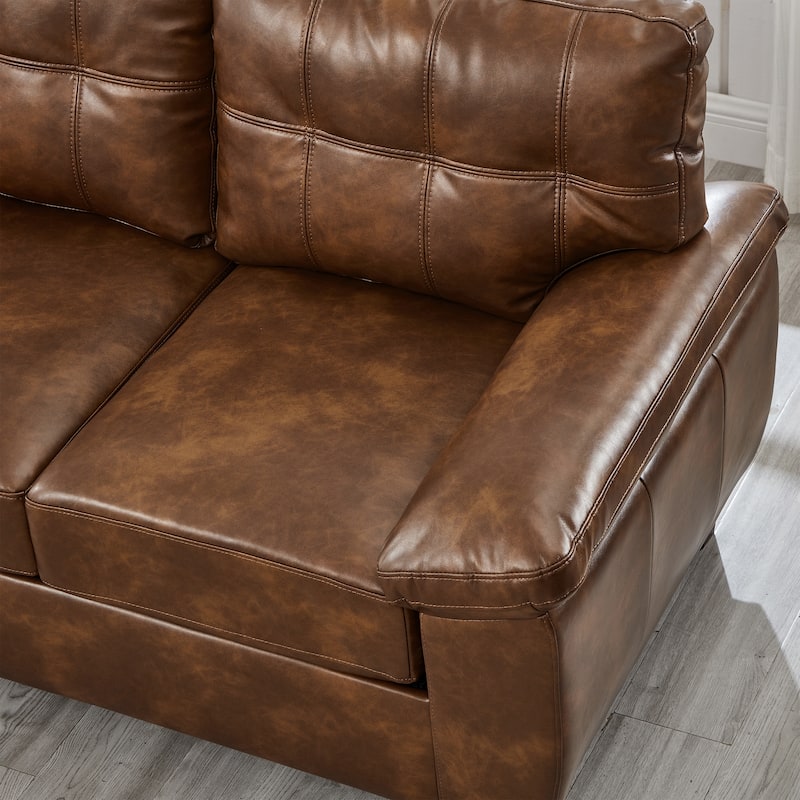 79" Three Seater Sofa Modern Design Faux Leather Couch,Storage,Big Armrest Sofa,Upholstered Breathable PU Leather Sofa