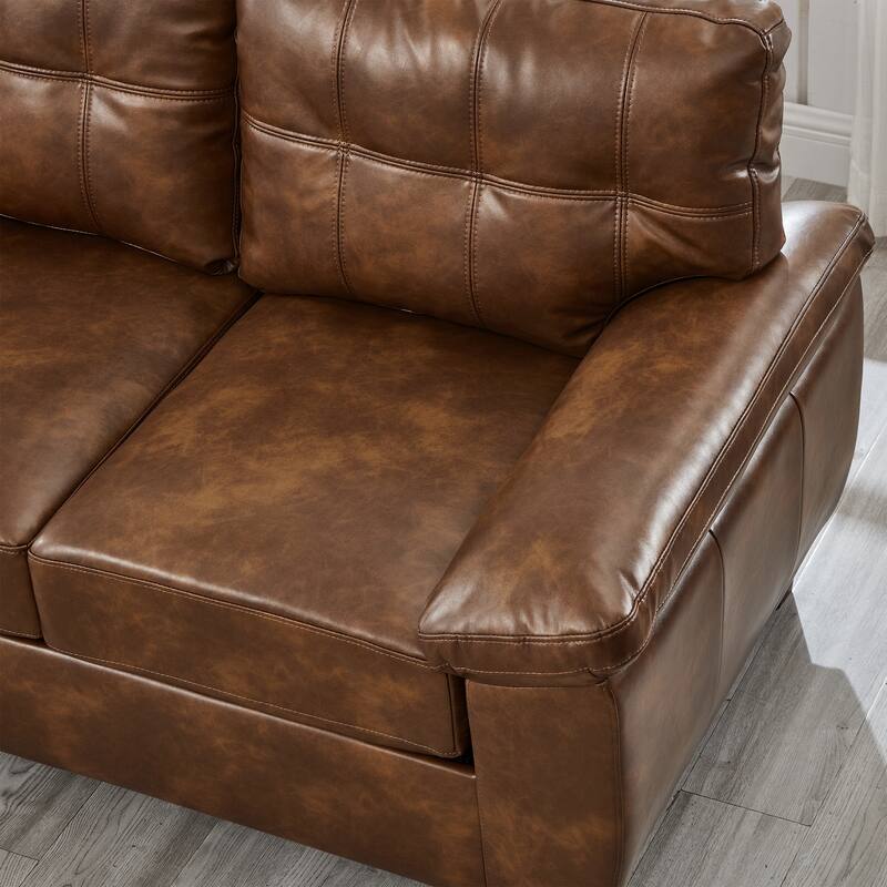 Faux Leather Upholstered Sofa Set of 2 with Loveseat and 3 Seater Couch, Breathable PU Leather Sofa with Storage and Big Armrest