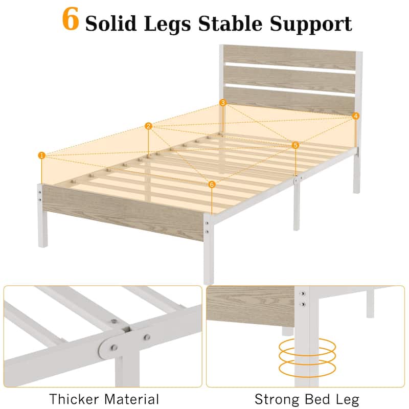 VECELO Industrial Wood Bed Frame with Headboard Twin Size Beds/Full Size Beds/Queen Size Beds