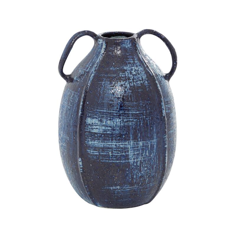 Blue Ceramic Decorative Vase with Handles