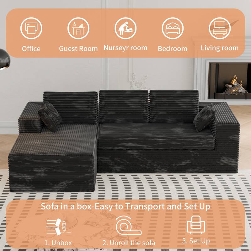 Modland Firm 108" Corduroy Modular Sectional Sofa with Chaise, Deep Seat L-Shaped Couch, No Assembly for Living Room