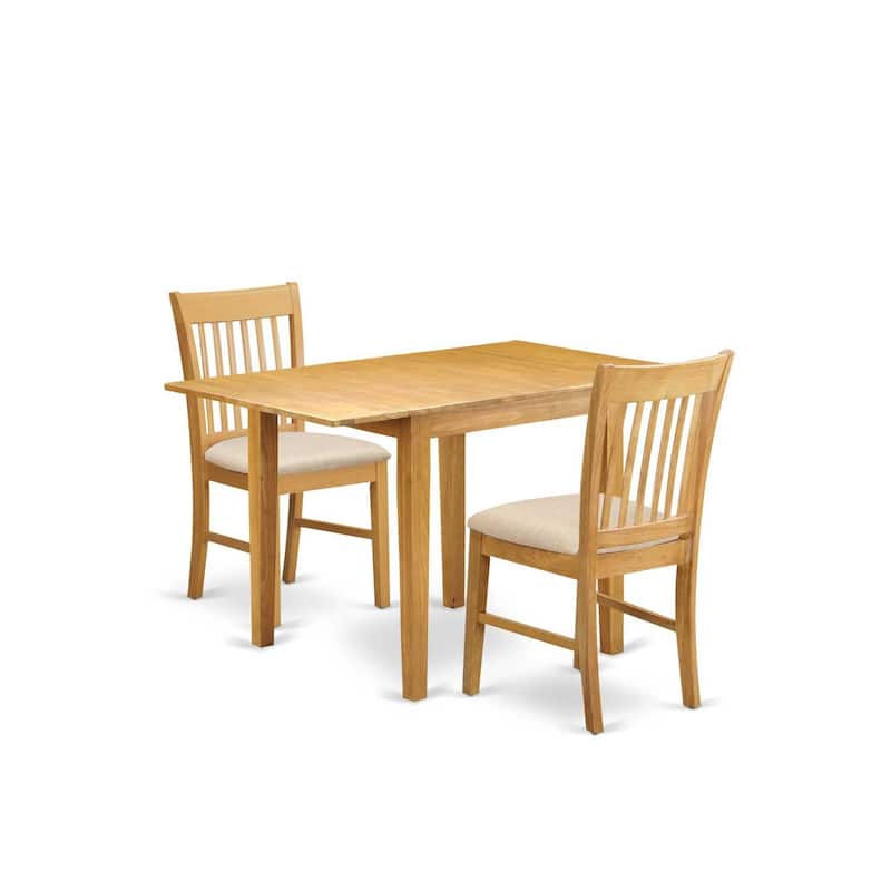 HomeStock 3-Pc Natural Brown Oak Finish Solid Wood Top Dining Table Set