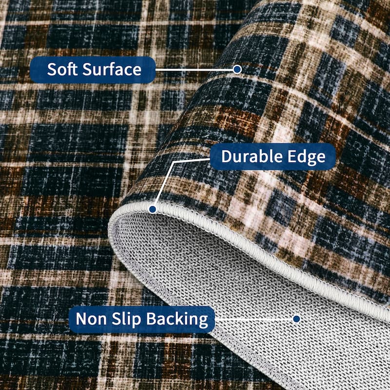 Garvee Timeless Check Washable Area Rug