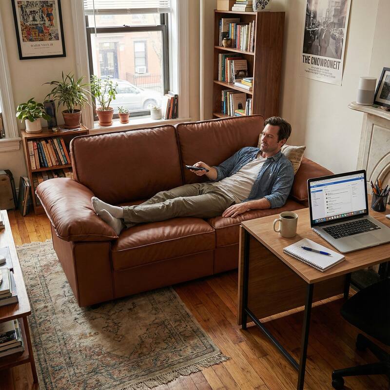 Roomfitters Modern Overstuffed Upholstered Loveseat with Padded Pillow Arms, Comfortable 2 Seater Couch for Living Room