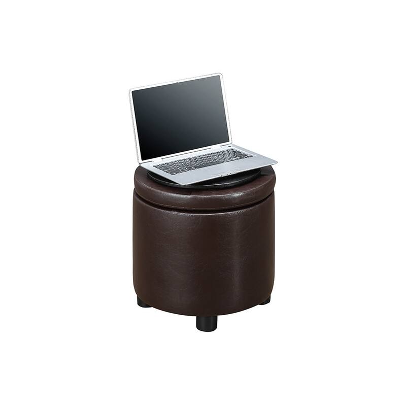 Convenience Concepts Designs4Comfort Round Accent Storage Ottoman with Reversible Tray Lid