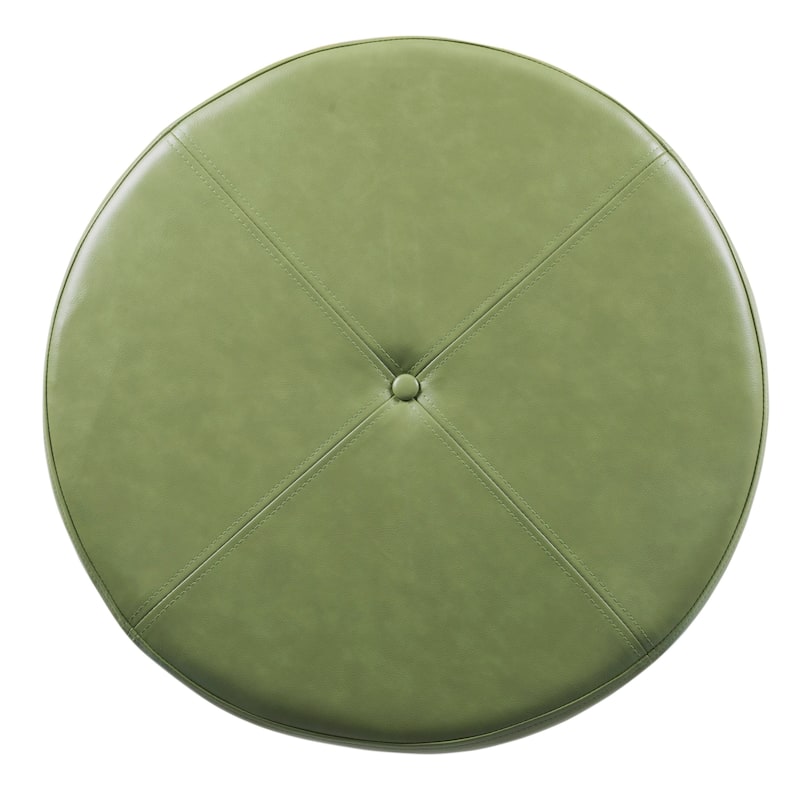 Porch & Den Rockwell Green Faux Leather Round Storage Ottoman