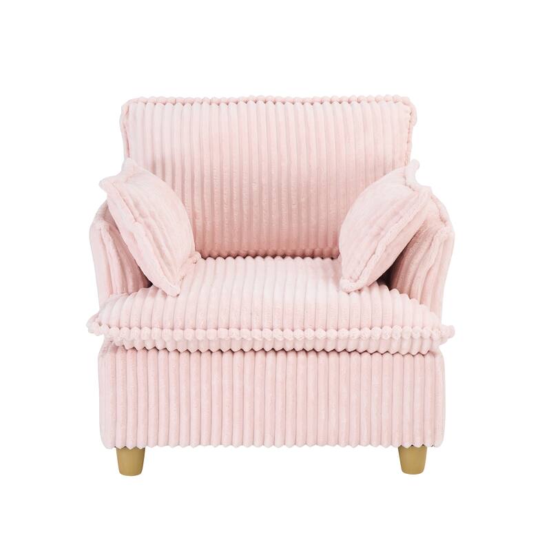 Single Sofa with Ottoman, Comfy Corduroy Upholstered Armchair, Lounge Chair with Throw Pillows for Living Room, Balcony