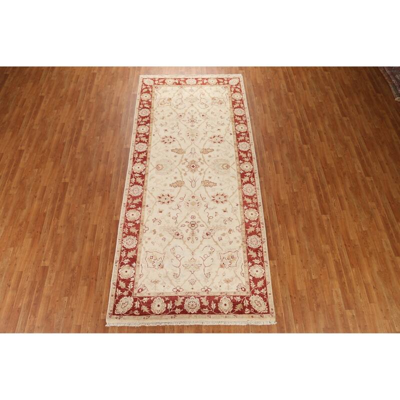 Hand Knotted Oriental 100% Wool Carpet Traditional Floral Beige & Ivories Chobi-Peshawar Area Rug - 11' 2'' X 5' 0''