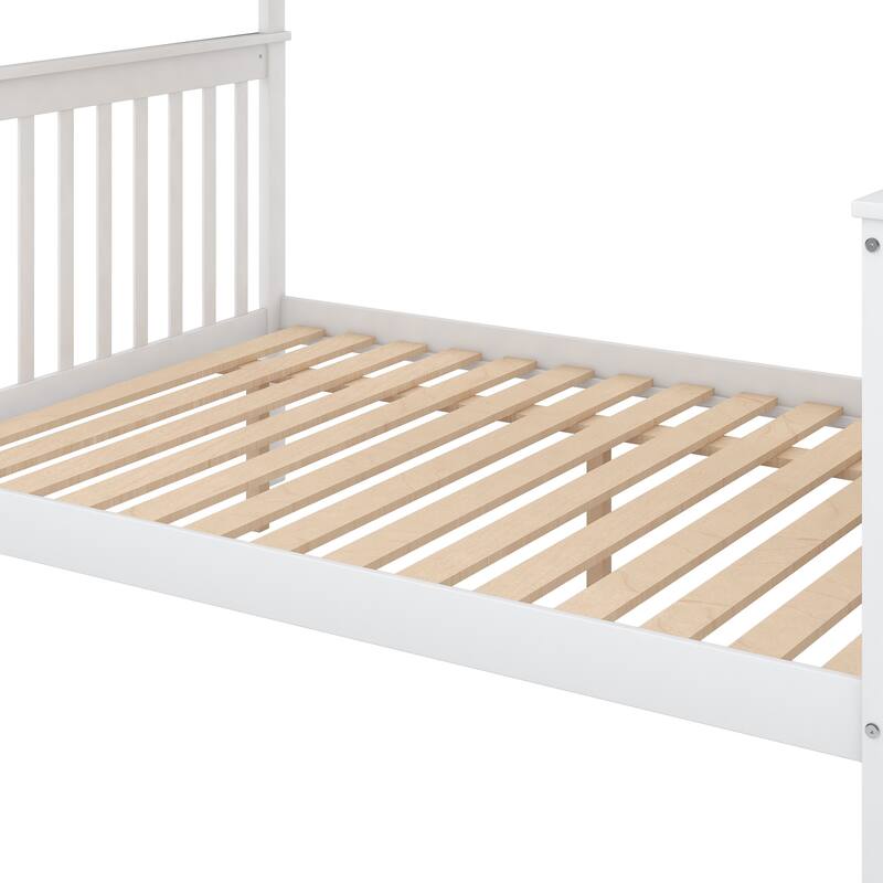 Twin Over Full Bunk Bed with Storage, Ladder & Guardrails