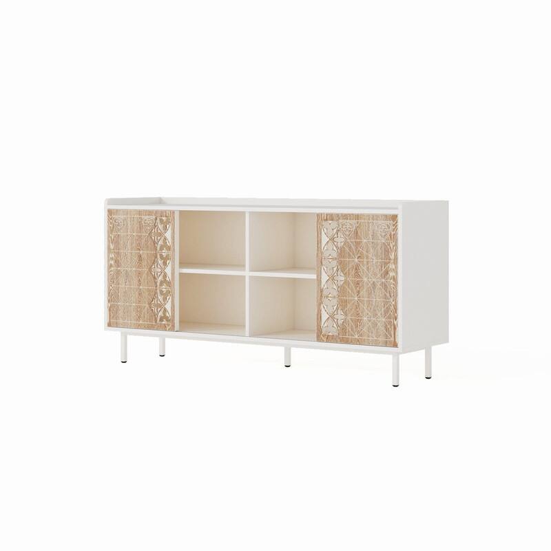 Vintage 58.6" Buffet Storage Cabinet with Two Siliding Doors Perfect for TV Stand or Accent Cabinet Use