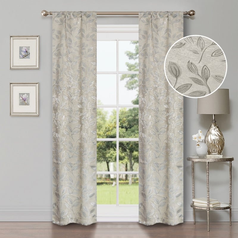 Superior Modern Bohemian Leaves Room Darkening Curtains with Grommets