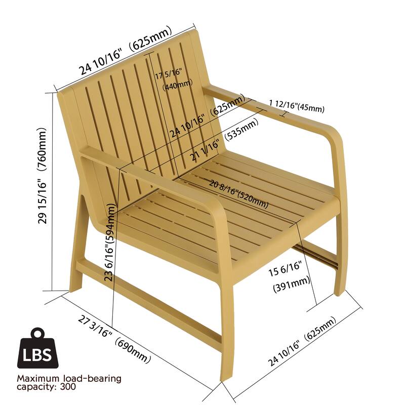 2-Piece Indoor/Outdoor Furniture Set 1 Chairs & 1 Coffee Tables Waterproof PP Material - Easy Assembly Patio Conversation Set