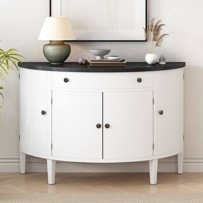 Elegant 4-Door Cabinet with Curved Design, Ample Storage, Adjustable Shelves, MDF & Fir Construction, 220 lbs Capacity