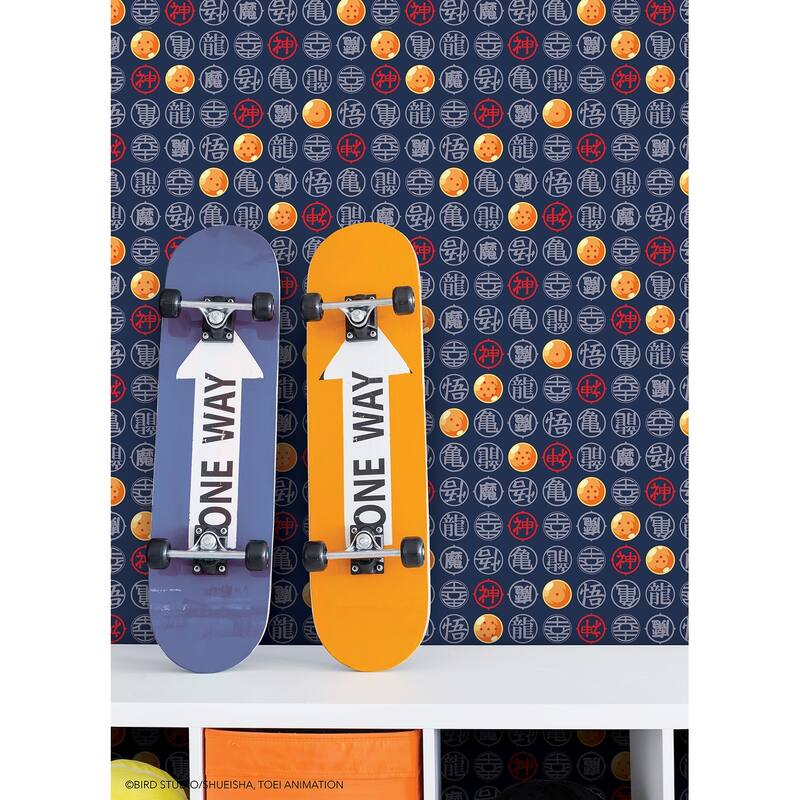 RoomMates Dragon Ball Z Symbols Blue Peel and Stick Wallpaper - N/A