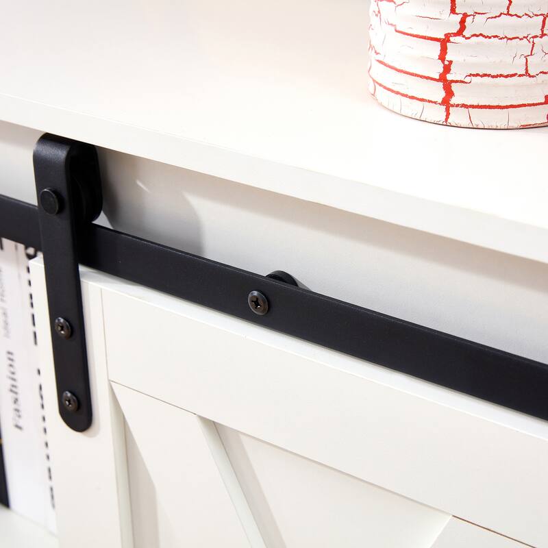 White 47" TV Stand with Barn Doors & 3-Layer Storage