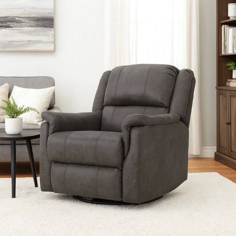 Swivel Manual Reclining Chair, Pillow Cushions, Smooth Gray Fabric