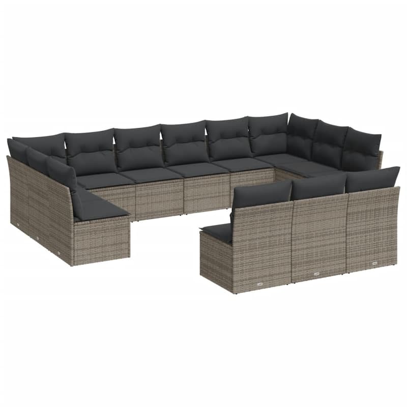 vidaXL Garden Sofa Set Grey PE rattan, powder-coated steel, 100% polyester - 24.4 x 24.4 x 27.2